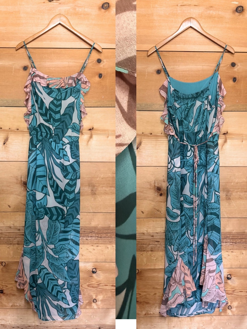 FARM Rio Tropical Leaf ruffle sleeveless a line Maxi Dress vacation cruise